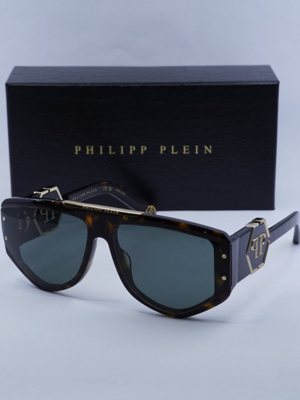 Philipp Plein SPP093M 0722 Square Sunglasses – Dark Havana\Green